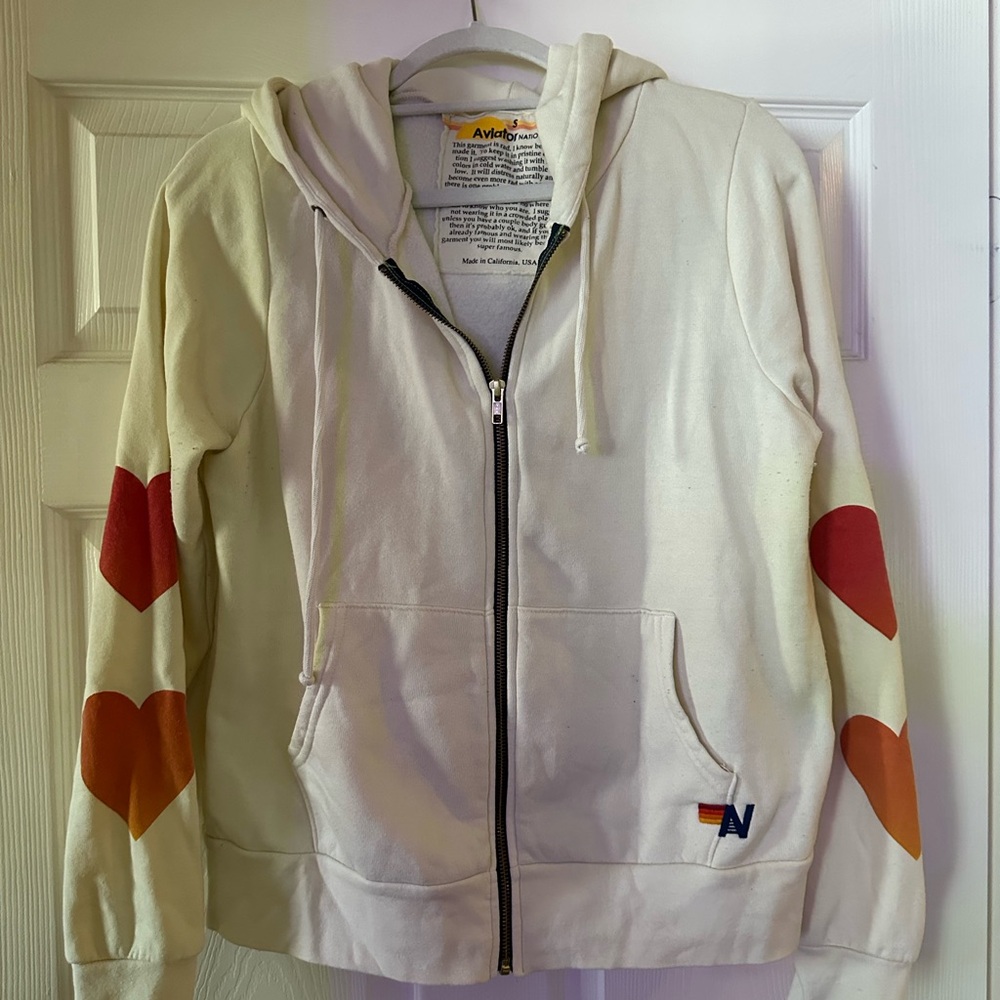 Aviator Nation hearts sweater/hoodie in cream size S
